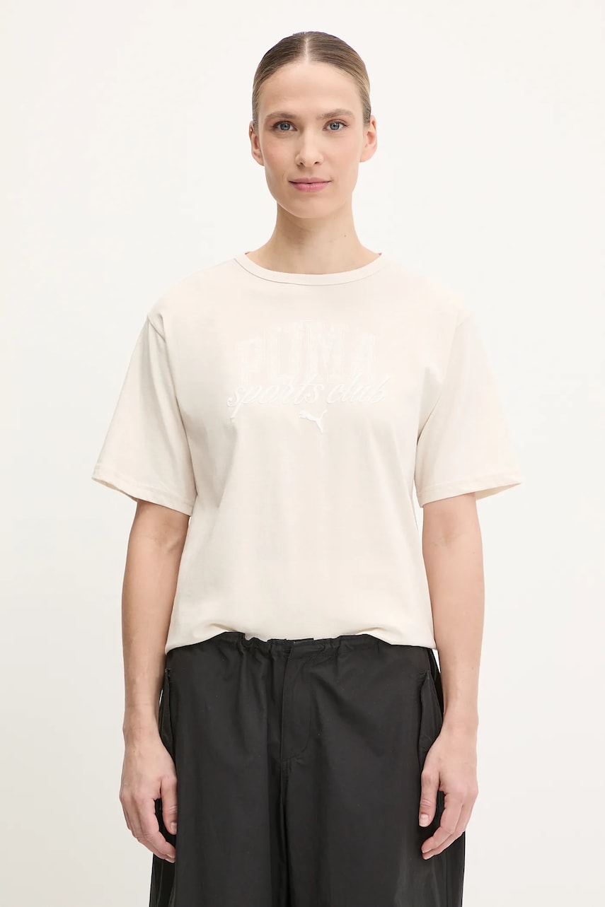 Puma tricou din bumbac culoarea bej, 685031