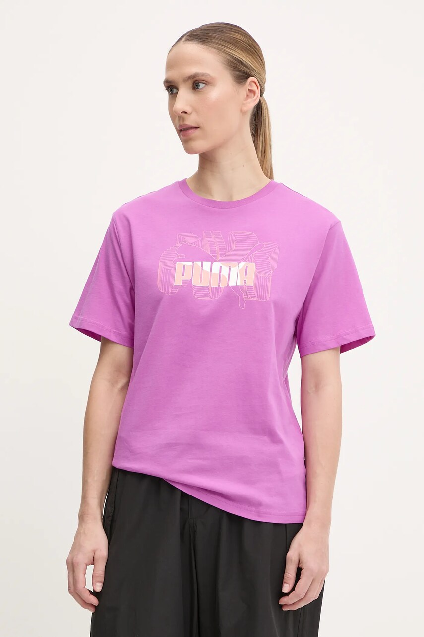 Levně Bavlněné tričko Puma dámské, růžová barva, 685084