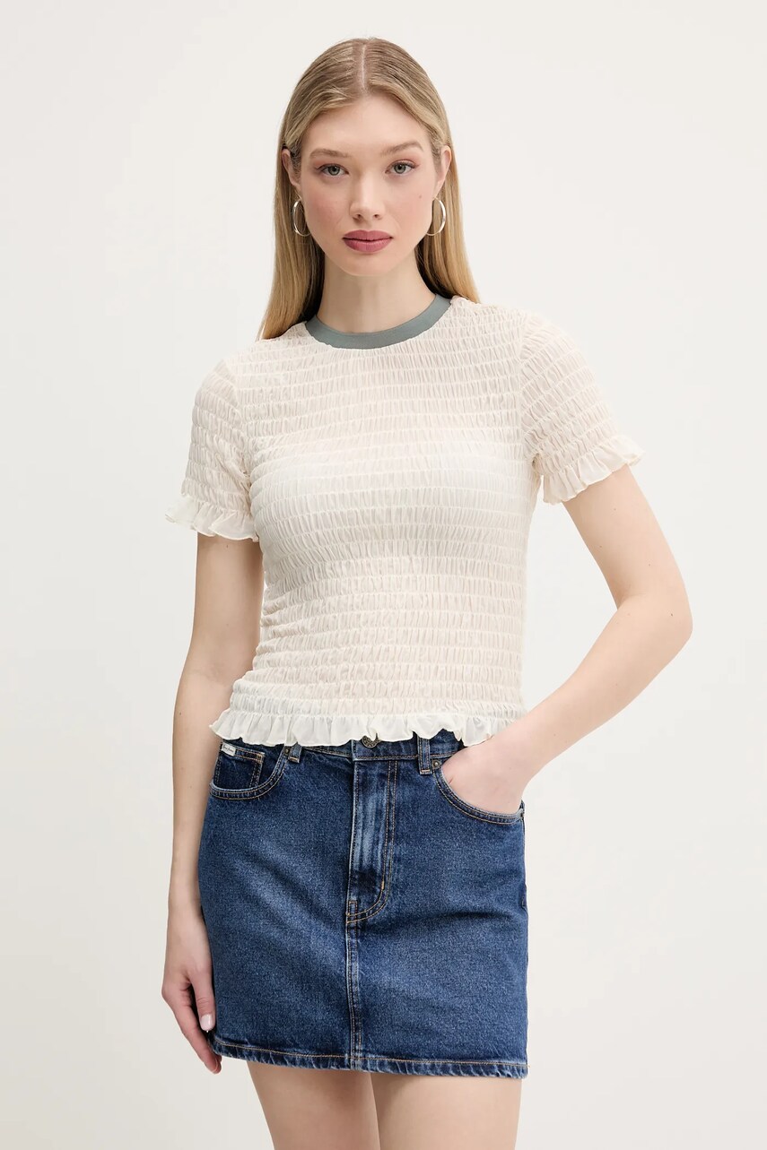 Levně Tričko Guess Originals dámské, béžová barva, W5GP51 KBBF2