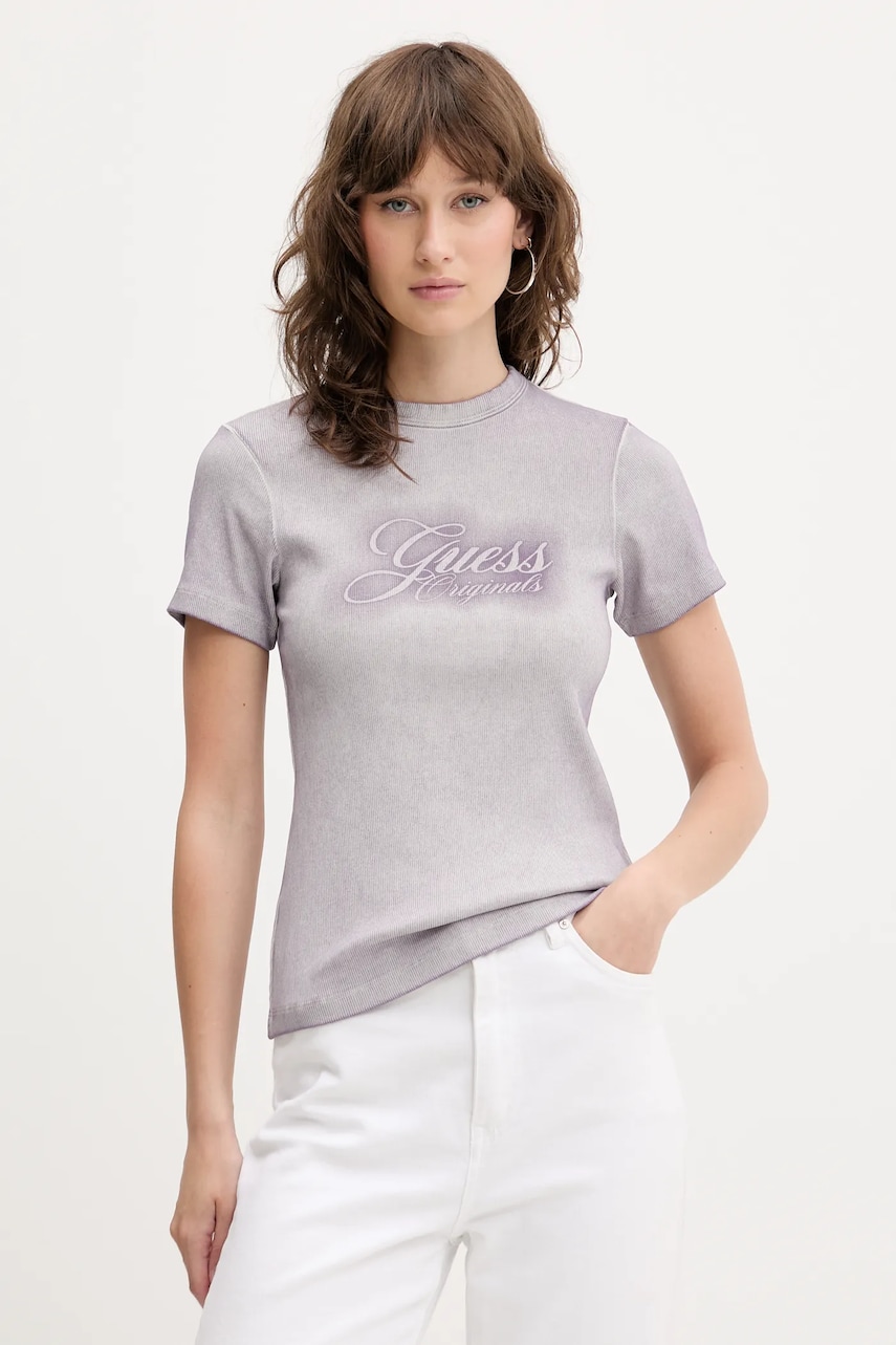 Levně Tričko Guess Originals dámské, fialová barva, W5GP59 KCTT1