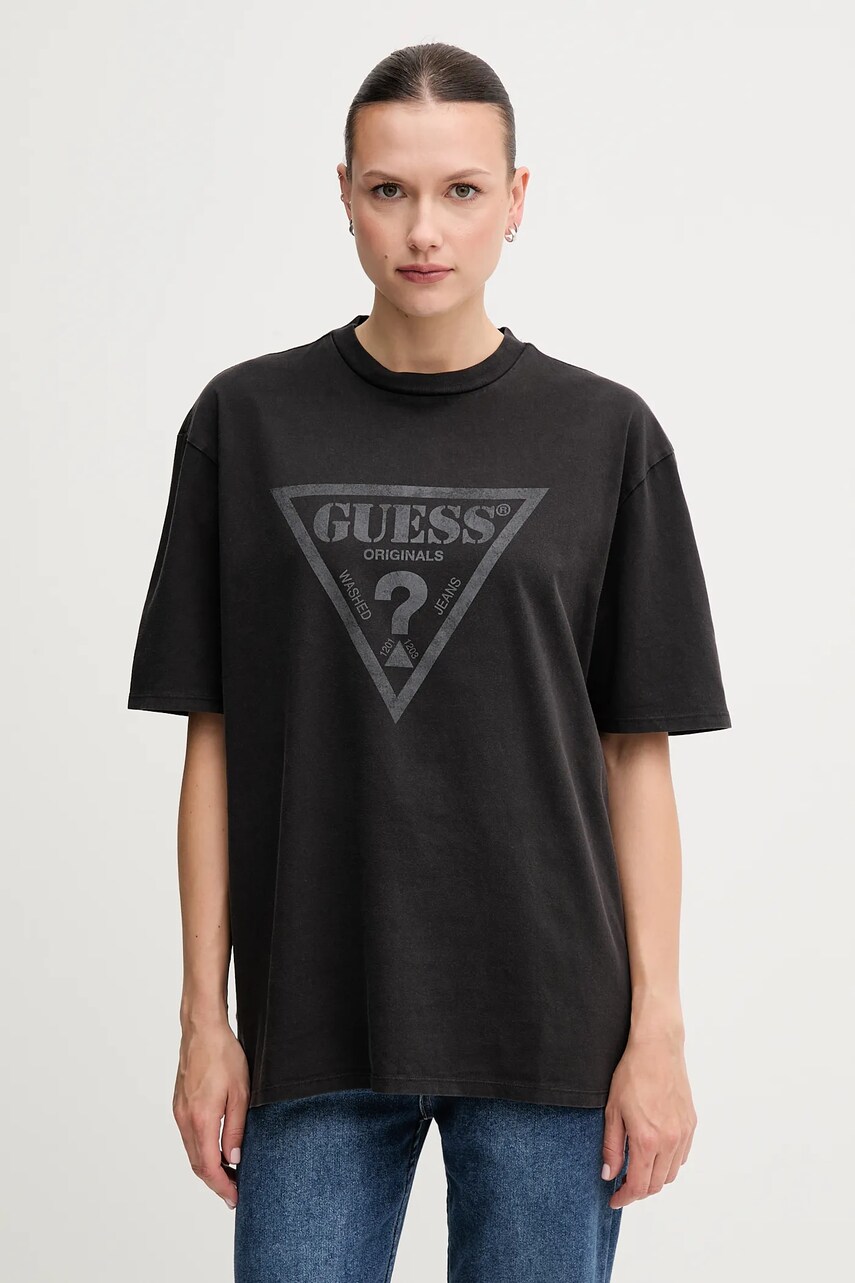 Levně Bavlněné tričko Guess Originals dámské, černá barva, M5GI10 K8FQ4