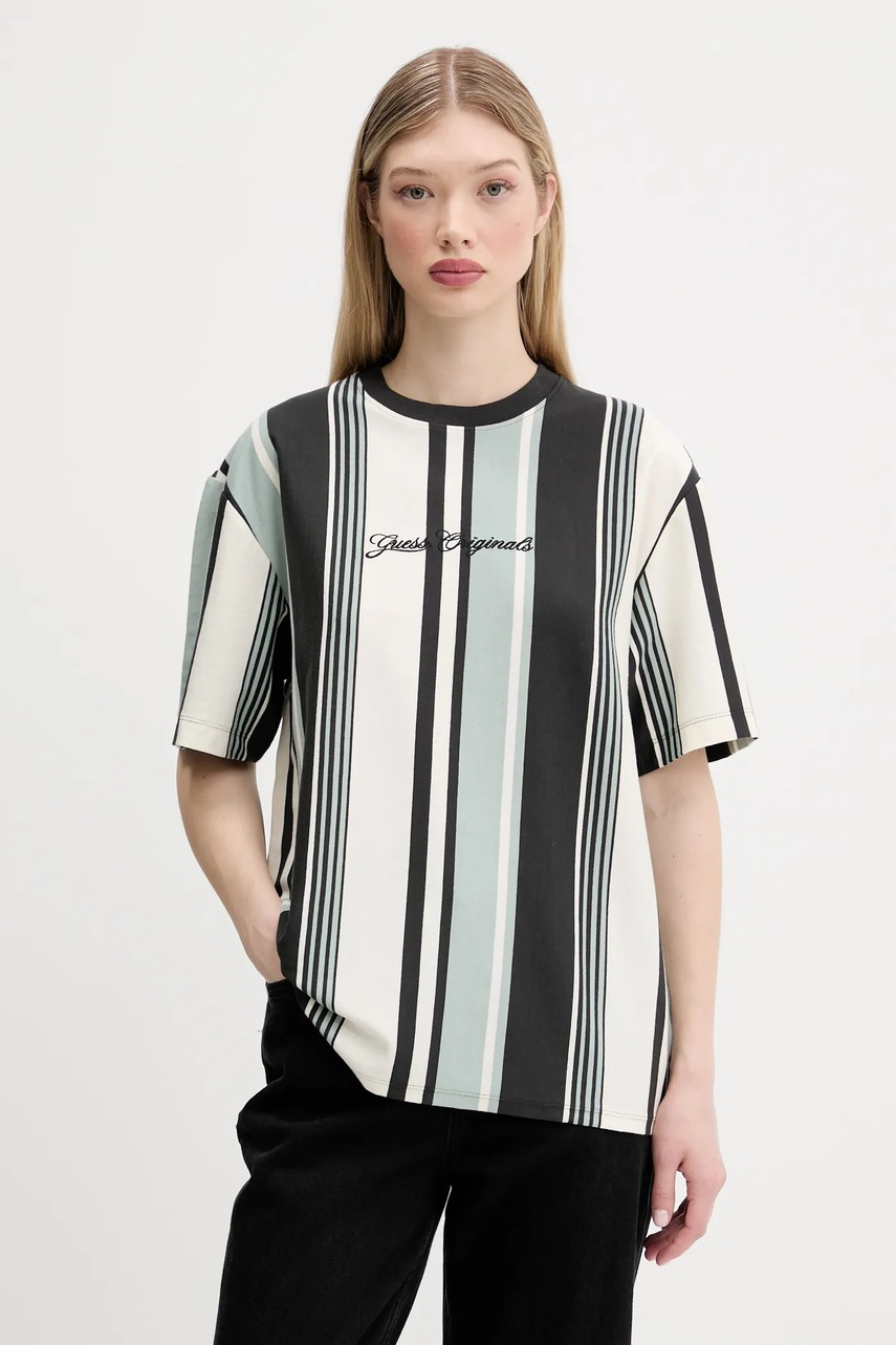 Levně Bavlněné tričko Guess Originals dámské, tyrkysová barva, M5GI59 K8FQ4