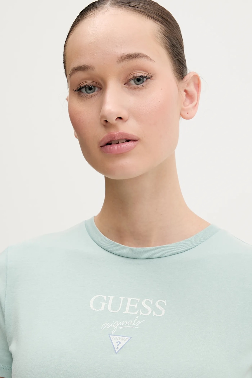 Хлопковая футболка Guess Originals женская цвет зелёный W5GI56 J1314 Хлопковая футболка Guess Originals женская цвет зелёный W5GI56 J1314