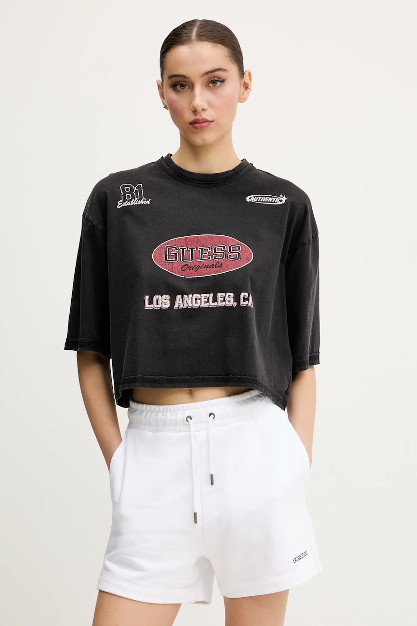 

Памучна тениска Guess Originals в черно W5GI34 K8HM0, Черен