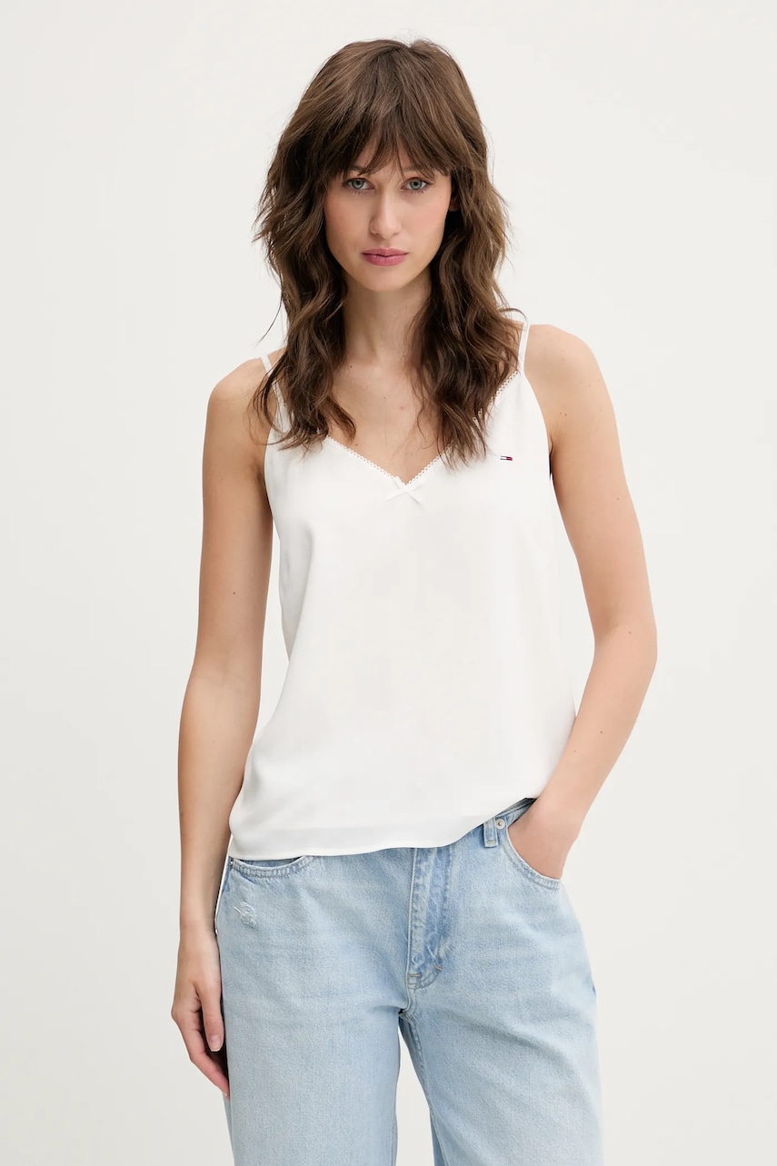 Tommy Jeans bluză femei, culoarea alb, uni, DW0DW20604 Tommy Jeans bluză femei, culoarea alb, uni, DW0DW20604
