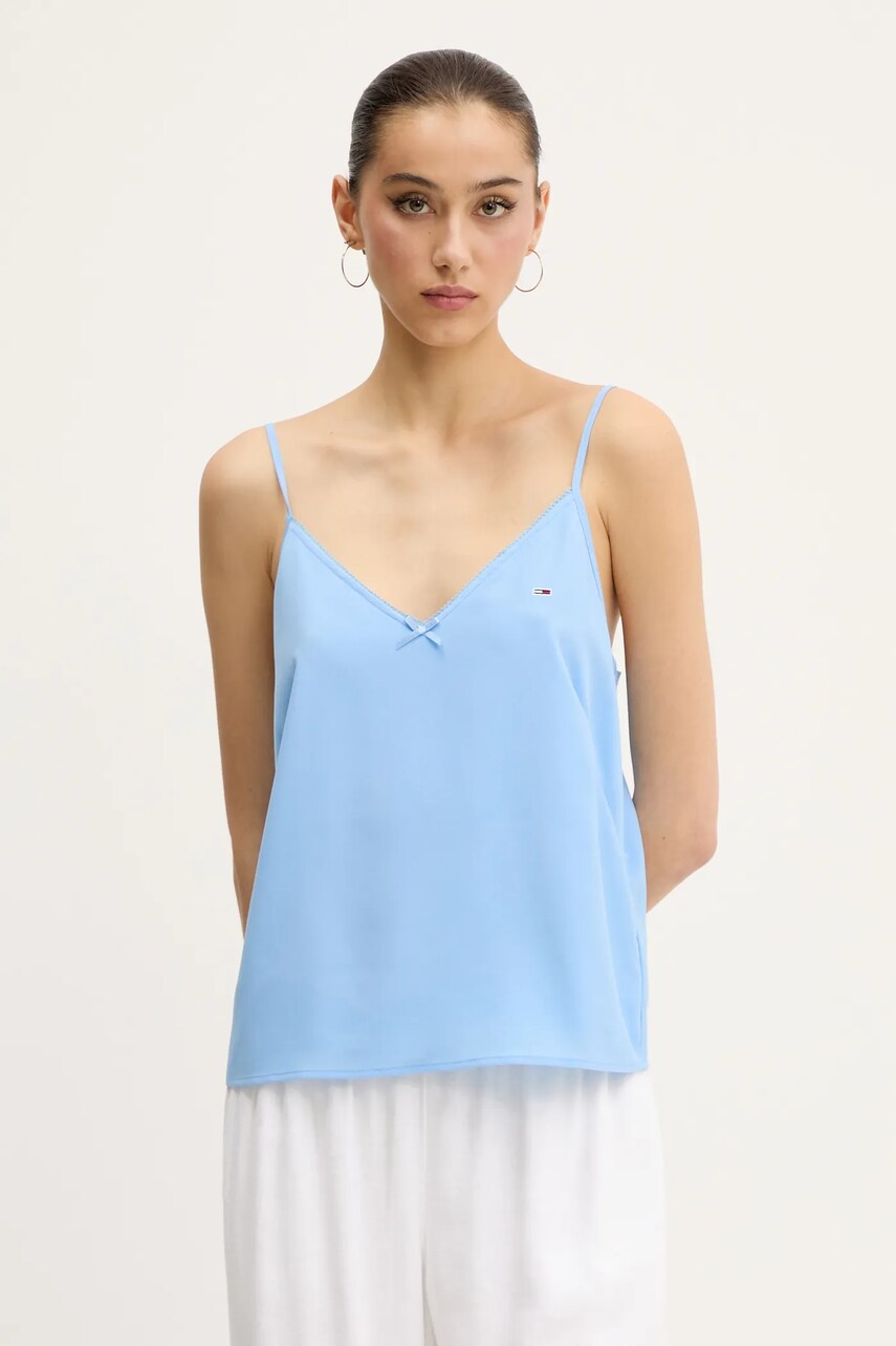 Levně Halenka Tommy Jeans dámská, modrá barva, hladká, DW0DW20604