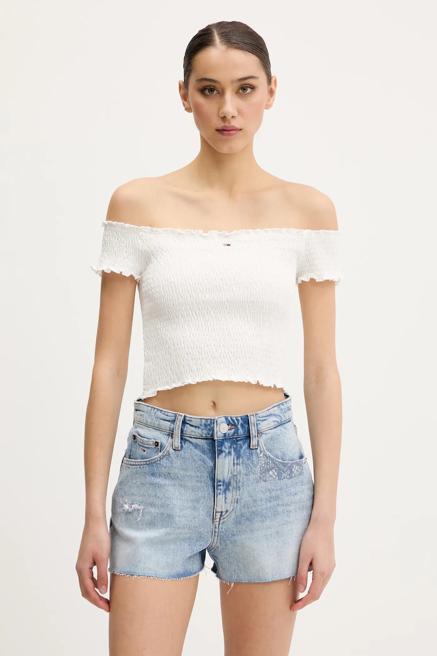 Tommy Jeans bluză culoarea alb, uni, DW0DW20238 Tommy Jeans bluză culoarea alb, uni, DW0DW20238