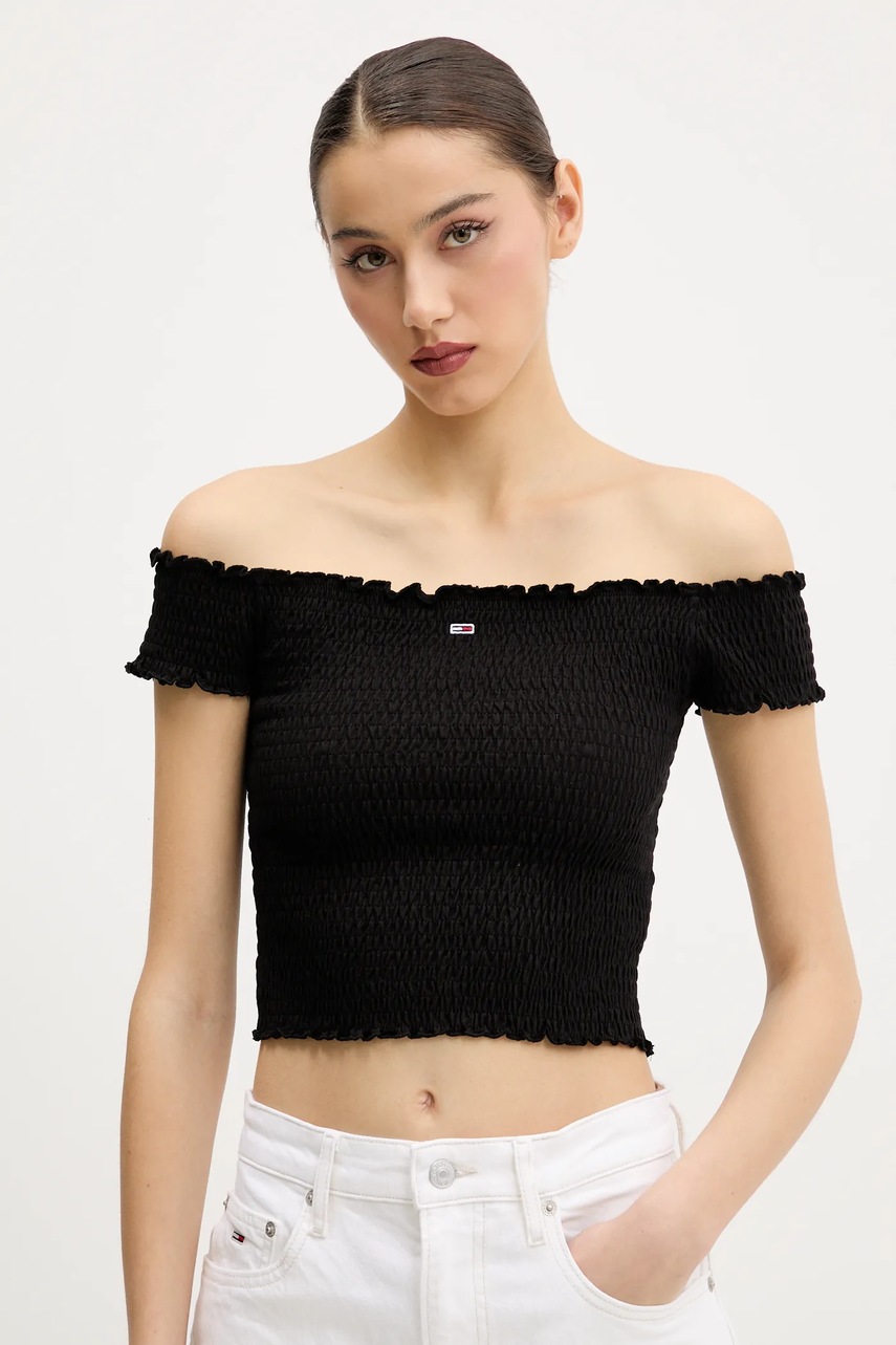 Tommy Jeans bluză culoarea negru, uni, DW0DW20238