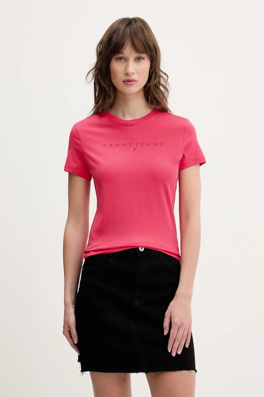 Tommy Jeans tricou din bumbac femei, culoarea roz, DW0DW20315 Tommy Jeans tricou din bumbac femei, culoarea roz, DW0DW20315