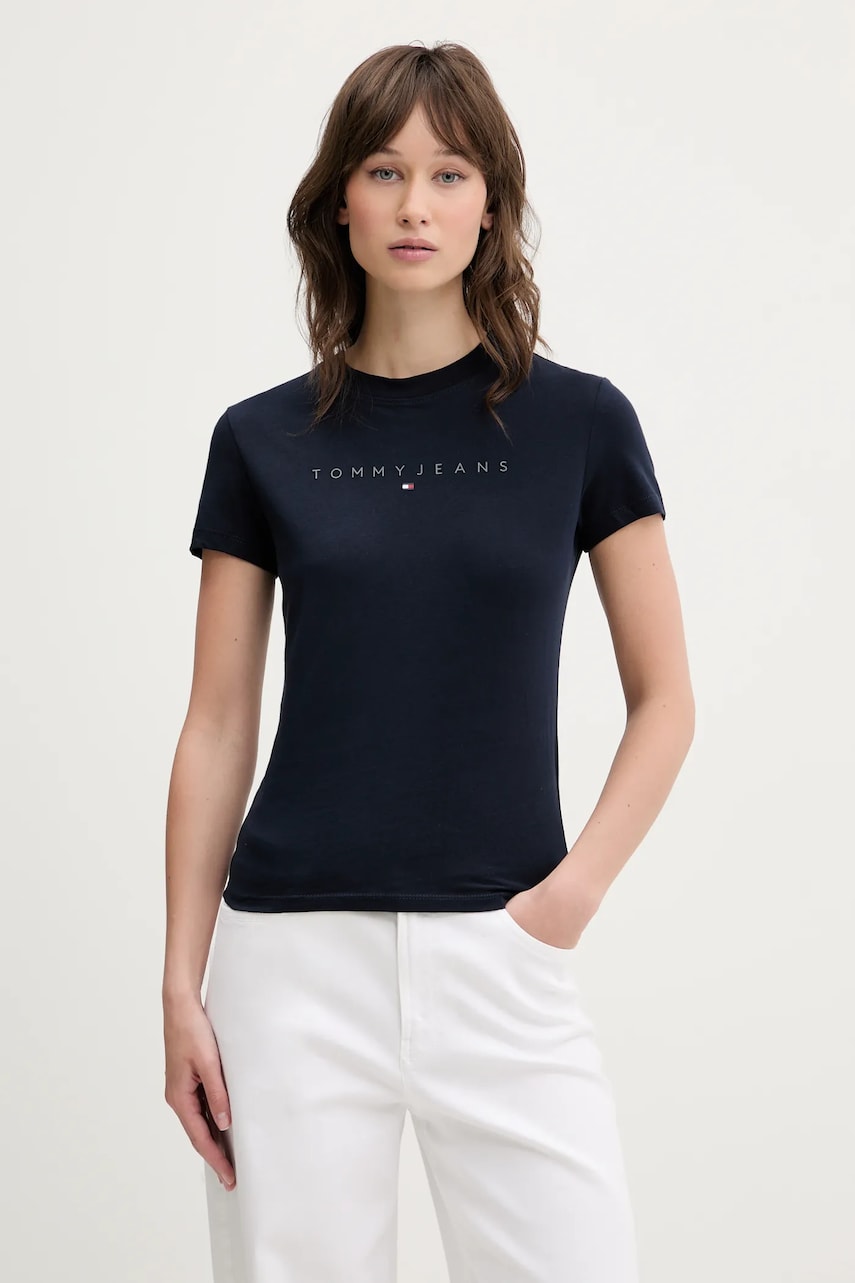 Tommy Jeans tricou din bumbac femei, culoarea bleumarin, DW0DW20315 Tommy Jeans tricou din bumbac femei, culoarea bleumarin, DW0DW20315
