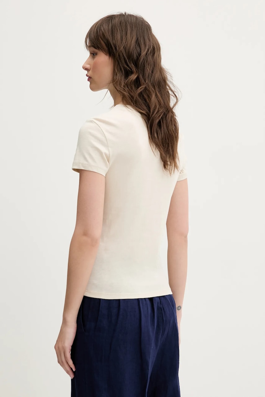 Хлопковая футболка Tommy Jeans женская цвет бежевый DW0DW20315 Хлопковая футболка Tommy Jeans женская цвет бежевый DW0DW20315