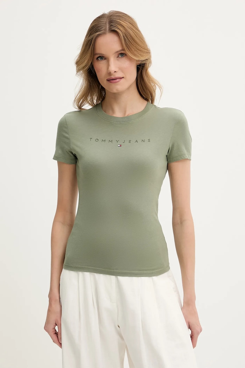 Tommy Jeans tricou din bumbac femei, culoarea verde, DW0DW20315
