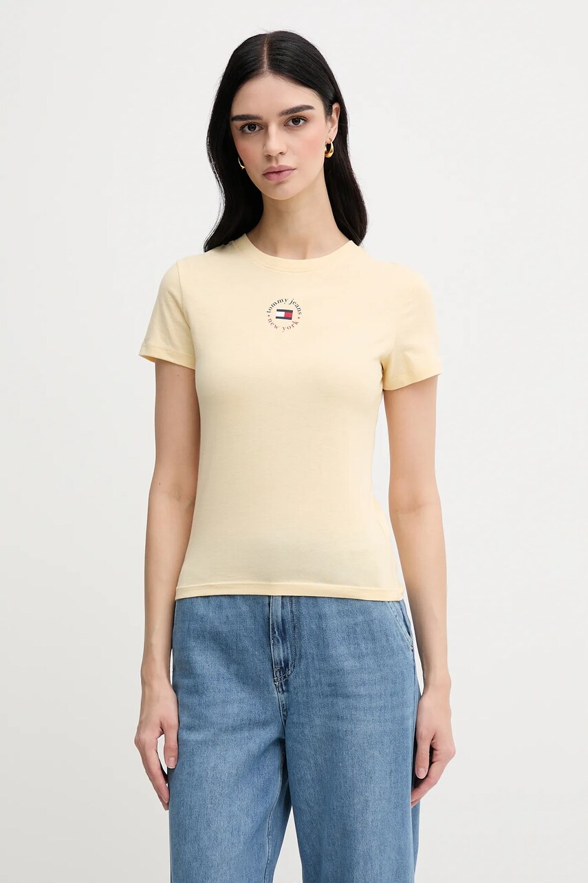 Levně Tričko Tommy Jeans dámské, žlutá barva, DW0DW20316