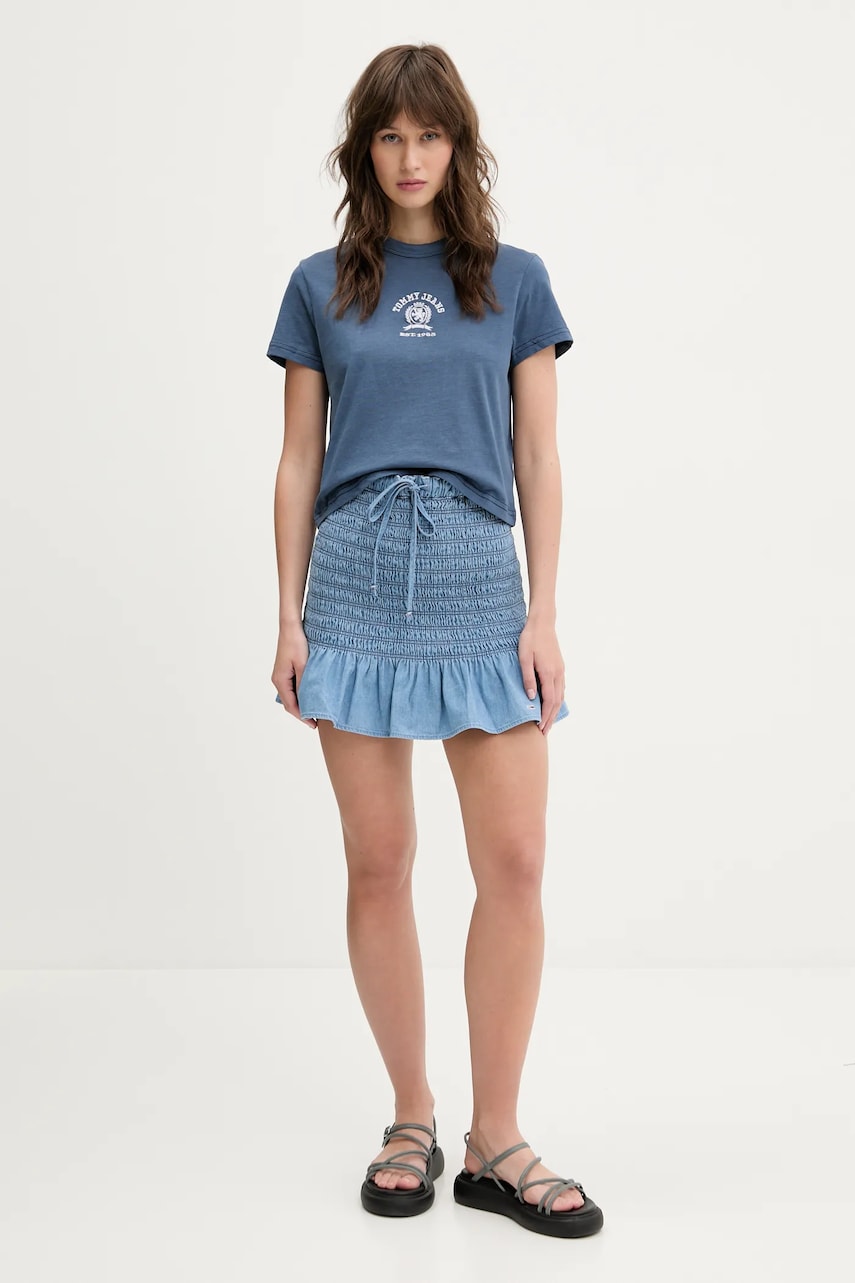 Хлопковая футболка Tommy Jeans женская цвет синий DW0DW20317 Хлопковая футболка Tommy Jeans женская цвет синий DW0DW20317