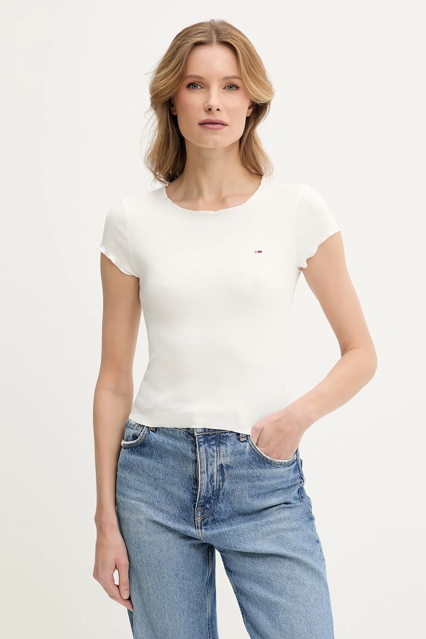 Tommy Jeans tricou femei, culoarea alb, DW0DW20623 Tommy Jeans tricou femei, culoarea alb, DW0DW20623