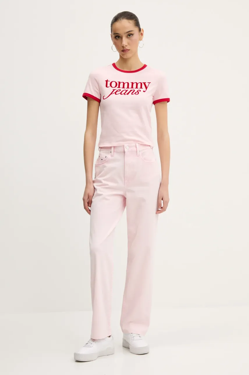 Хлопковая футболка Tommy Jeans цвет розовый DW0DW20631 Хлопковая футболка Tommy Jeans цвет розовый DW0DW20631