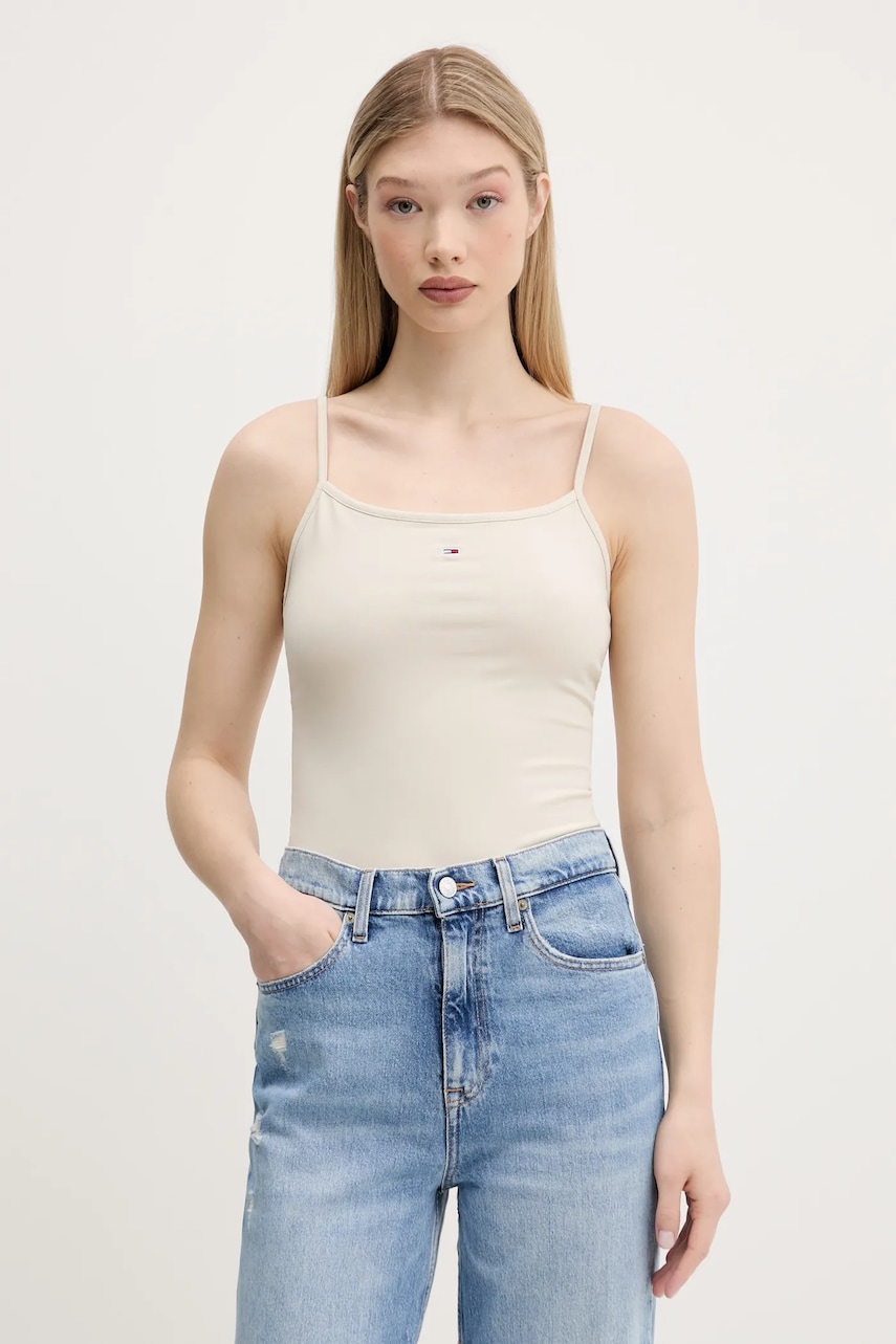 Tommy Jeans top femei, culoarea bej, DW0DW20675 Tommy Jeans top femei, culoarea bej, DW0DW20675