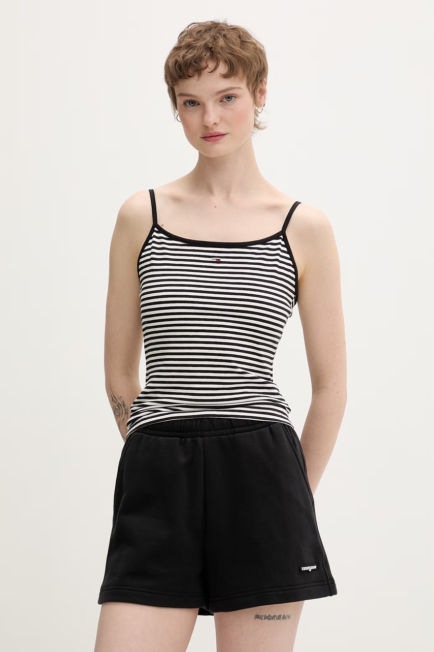 Tommy Jeans τοπ γυναικείο βαμβακερό με ελαστάν DW0DW20675 μαύρο S,L,M,XL,XS,XXS