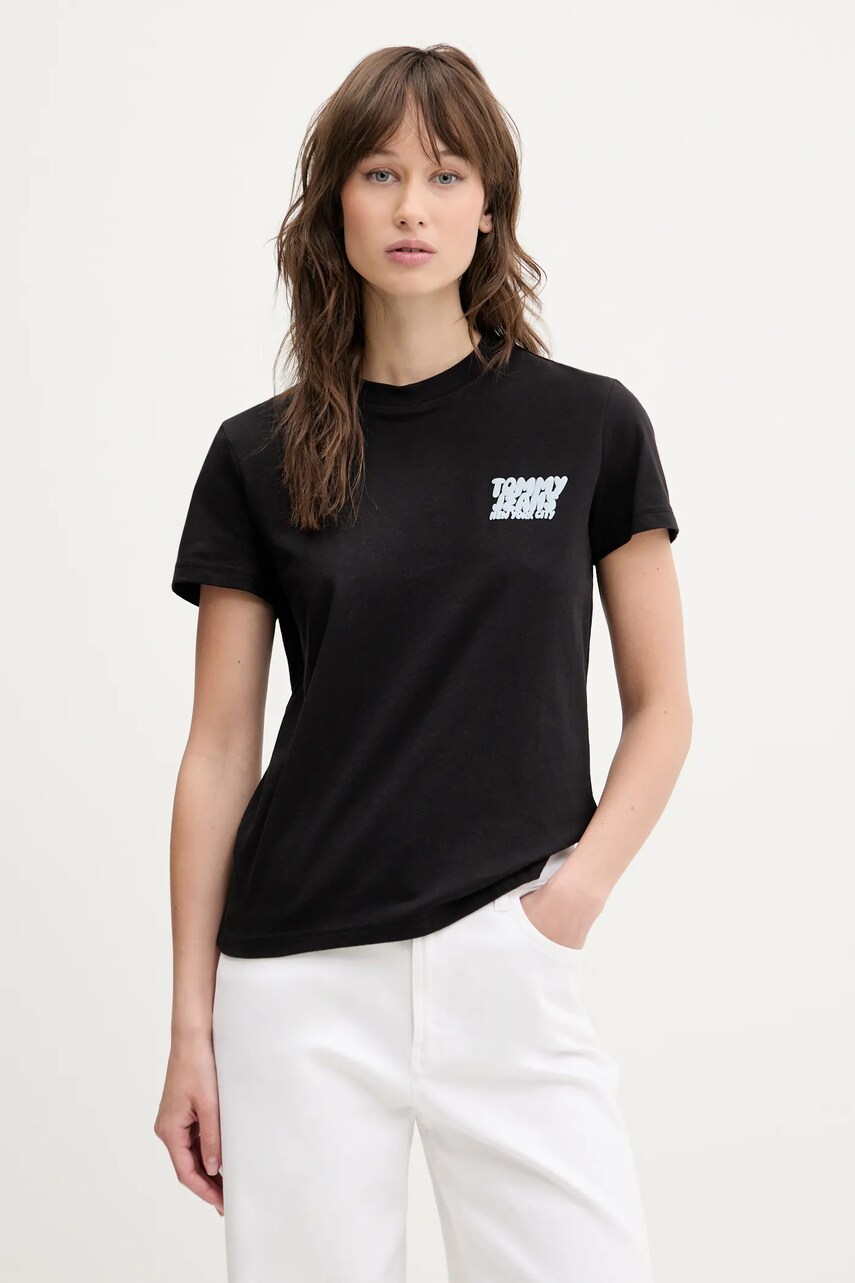 Levně Bavlněné tričko Tommy Jeans černá barva, DW0DW21338
