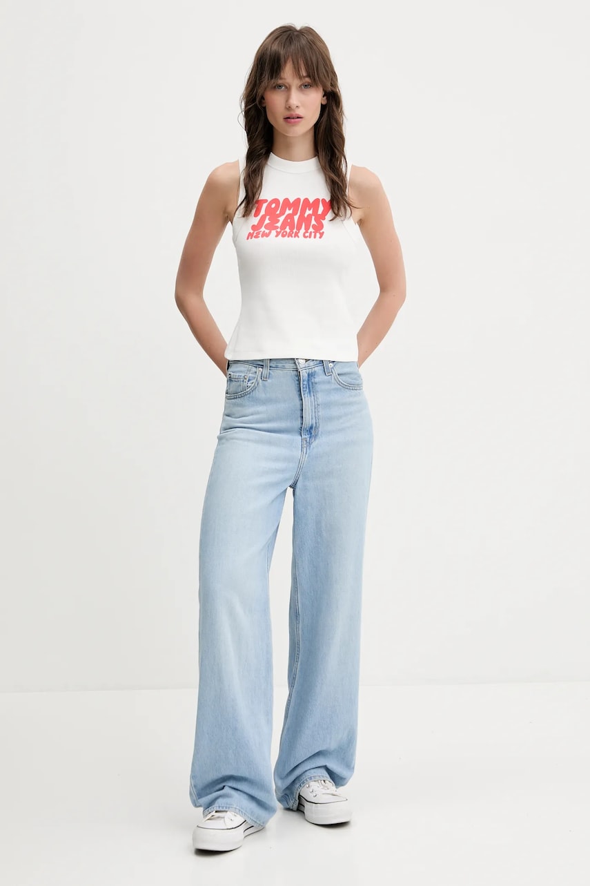 Топ Tommy Jeans цвет белый DW0DW21339 Топ Tommy Jeans цвет белый DW0DW21339