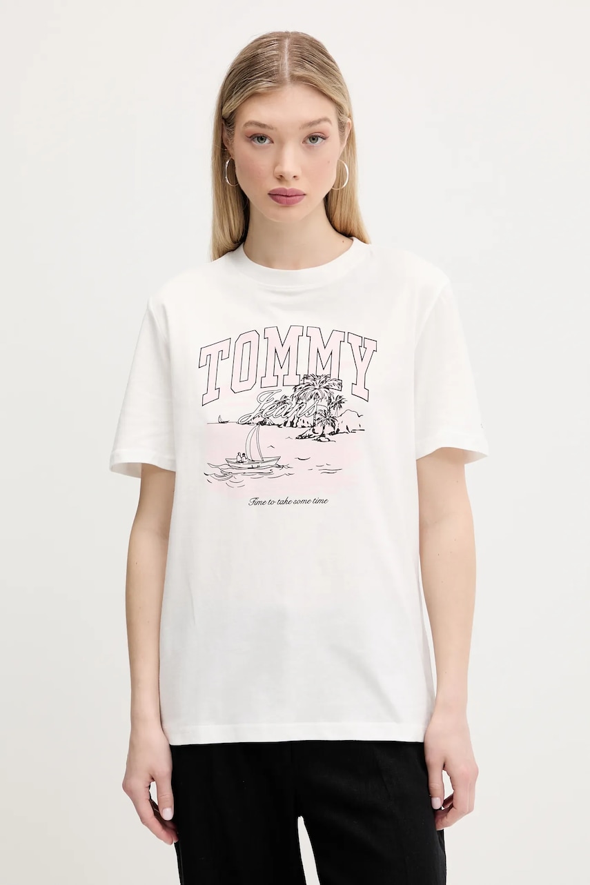 Tommy Jeans tricou din bumbac culoarea bej, DW0DW21343