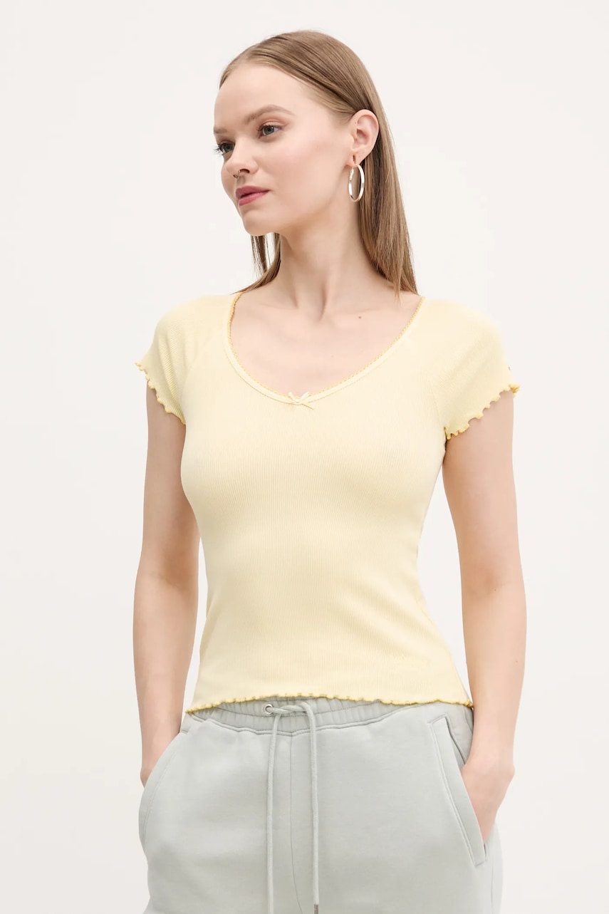 Tommy Jeans tricou femei, culoarea galben, DW0DW21349