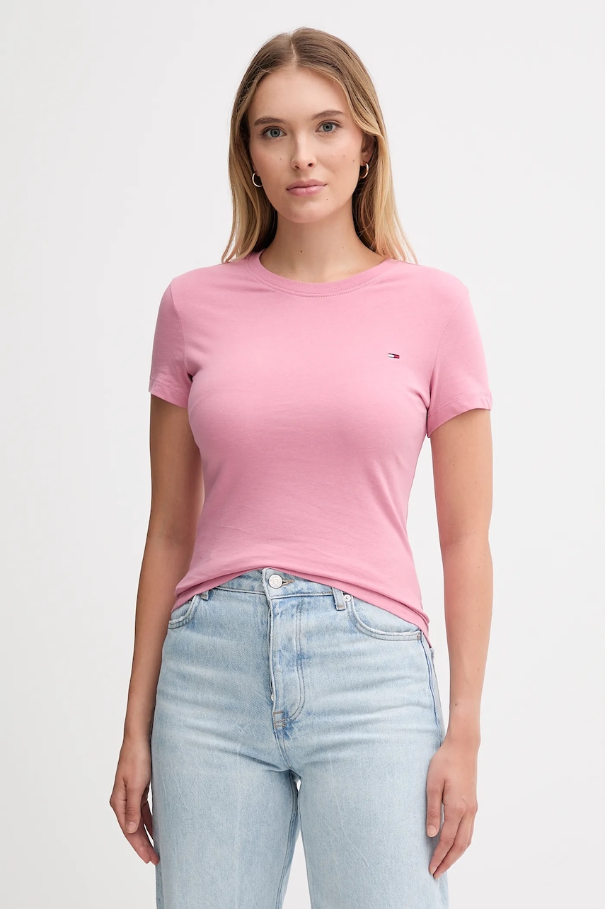 

Памучна тениска Tommy Jeans (2 броя) дамска в черно DW0DW21366, Розов