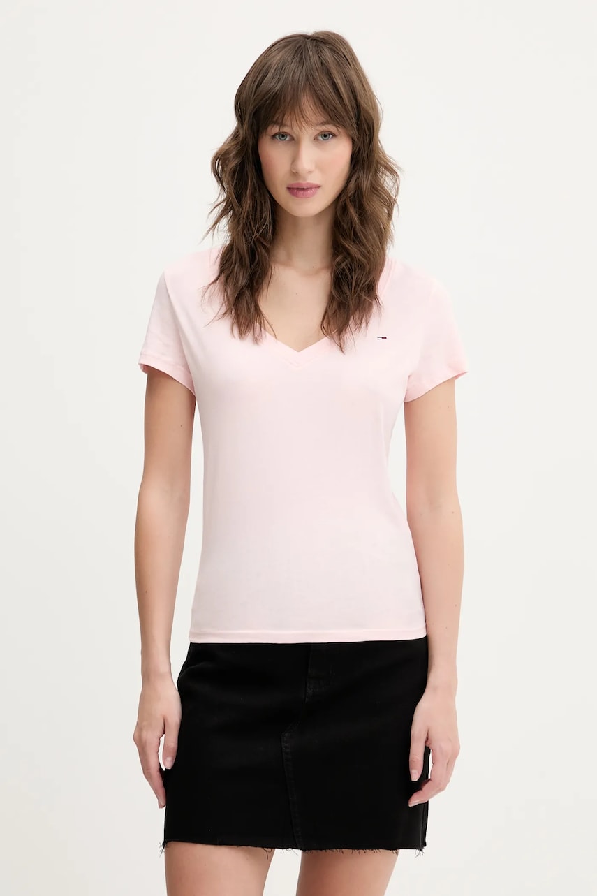 Tommy Jeans tricou din bumbac 2-pack femei, culoarea alb, DW0DW21367