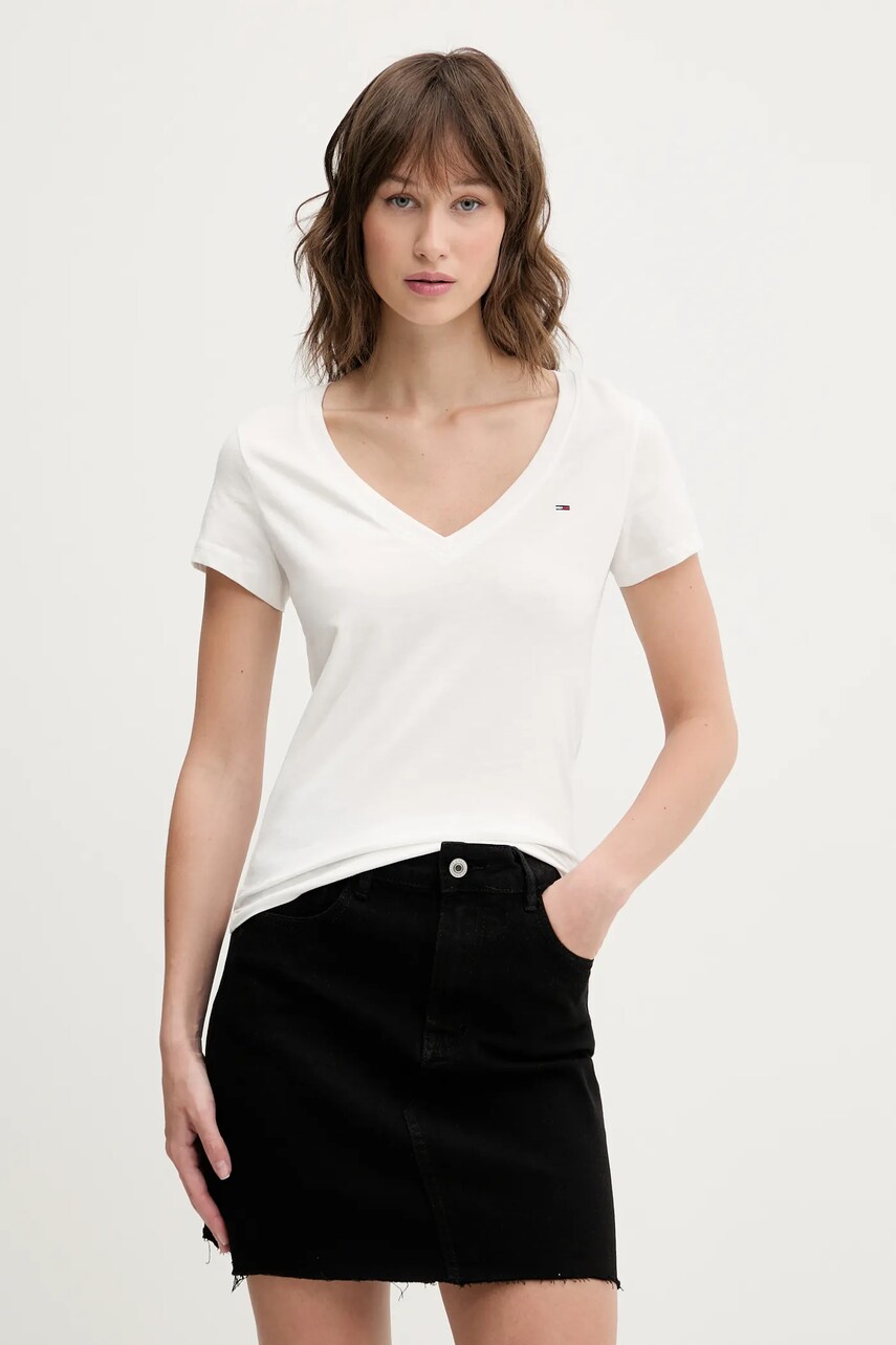 Хлопковая футболка Tommy Jeans 2 шт женская цвет белый DW0DW21367 Хлопковая футболка Tommy Jeans 2 шт женская цвет белый DW0DW21367