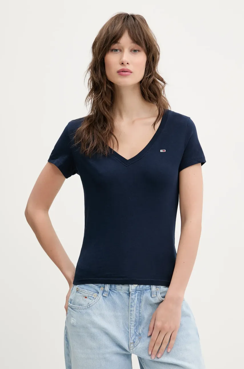 Tommy Jeans tricou din bumbac 2-pack femei, culoarea bleumarin, DW0DW21367
