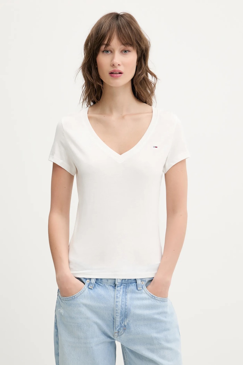 Хлопковая футболка Tommy Jeans 2 шт женская цвет синий DW0DW21367 Хлопковая футболка Tommy Jeans 2 шт женская цвет синий DW0DW21367