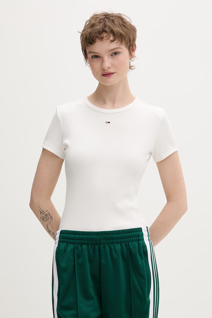 Tommy Jeans T-shirt basic γυναικείο από βαμβάκι με ελαστάν 2-pack