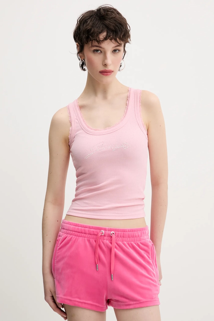 Juicy Couture top JUICY HIBISCUS CRYSTAL culoarea roz, JCWLV125335 Juicy Couture top JUICY HIBISCUS CRYSTAL culoarea roz, JCWLV125335