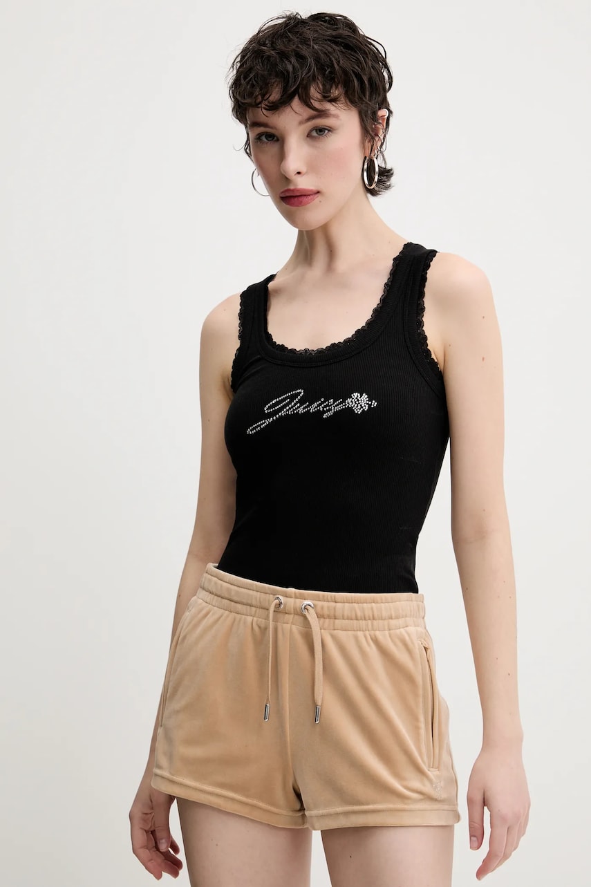 Juicy Couture top JUICY HIBISCUS CRYSTAL culoarea negru, JCWLV125335 Juicy Couture top JUICY HIBISCUS CRYSTAL culoarea negru, JCWLV125335