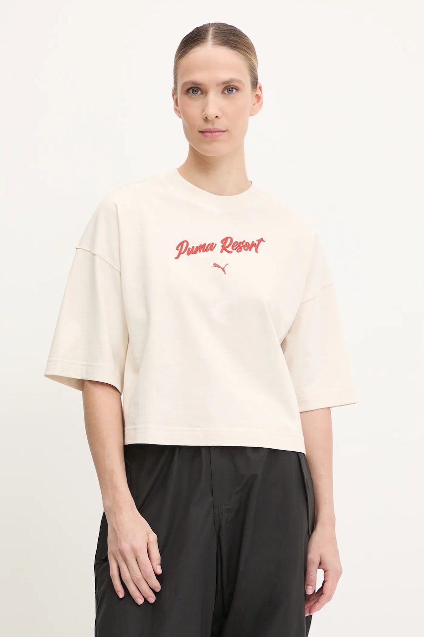 Puma tricou din bumbac culoarea bej, 629776 Puma tricou din bumbac culoarea bej, 629776