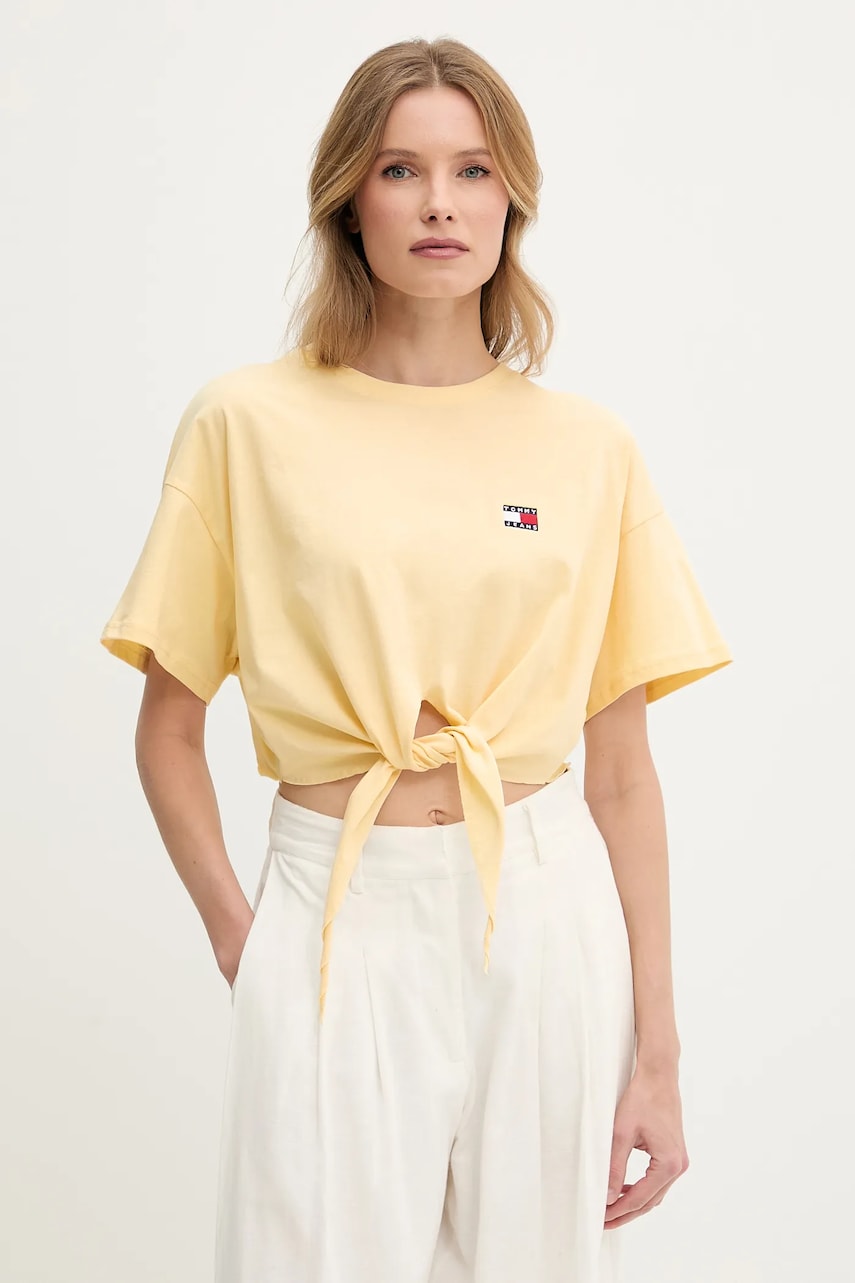 Tommy Jeans tricou din bumbac culoarea galben, DW0DW20321