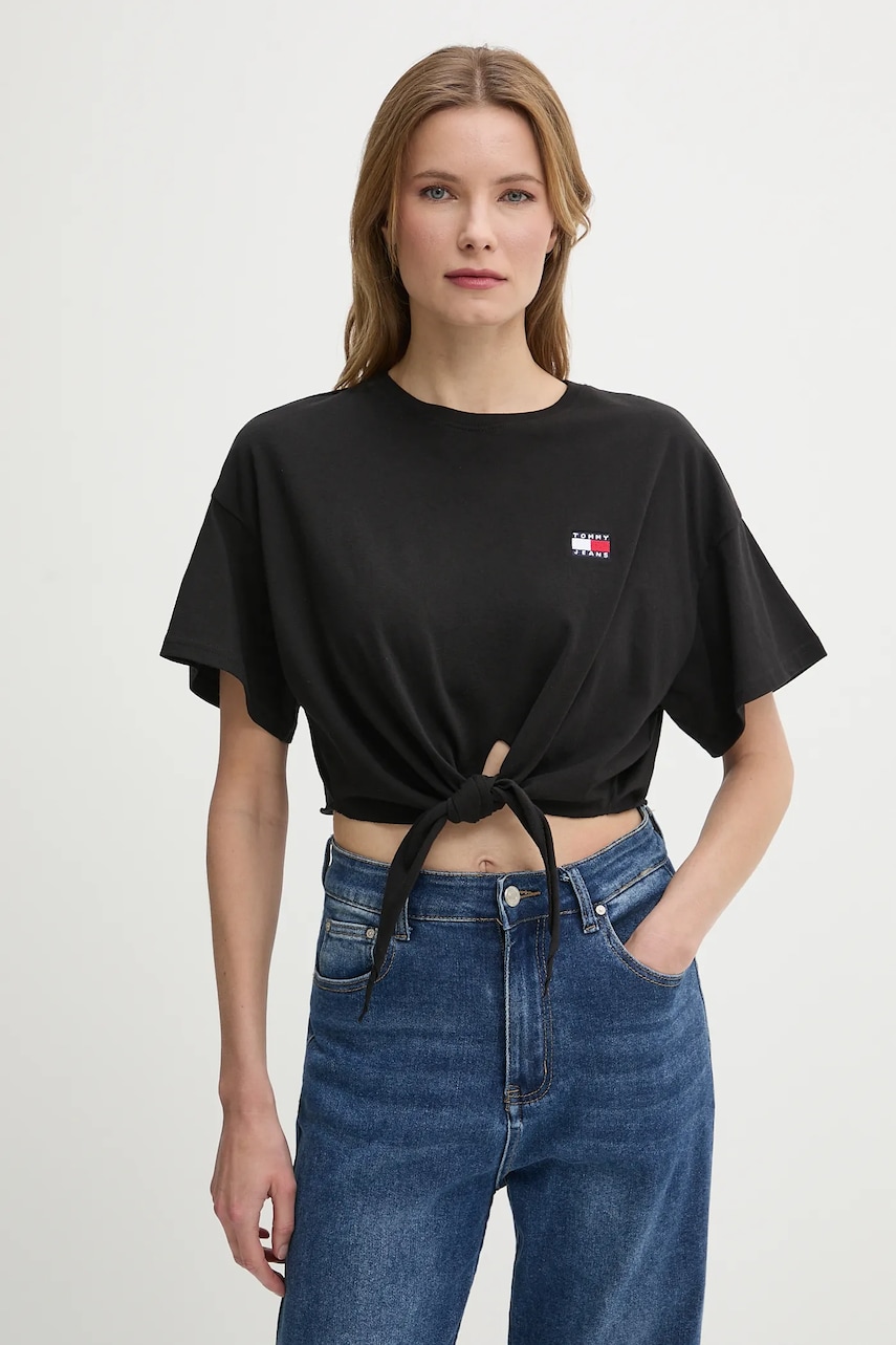 Tommy Jeans tricou din bumbac culoarea negru, DW0DW20321