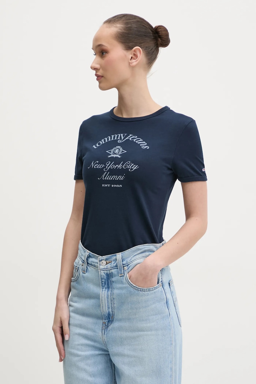 Tommy Jeans tricou din bumbac femei, culoarea albastru marin, DW0DW20323 Tommy Jeans tricou din bumbac femei, culoarea albastru marin, DW0DW20323