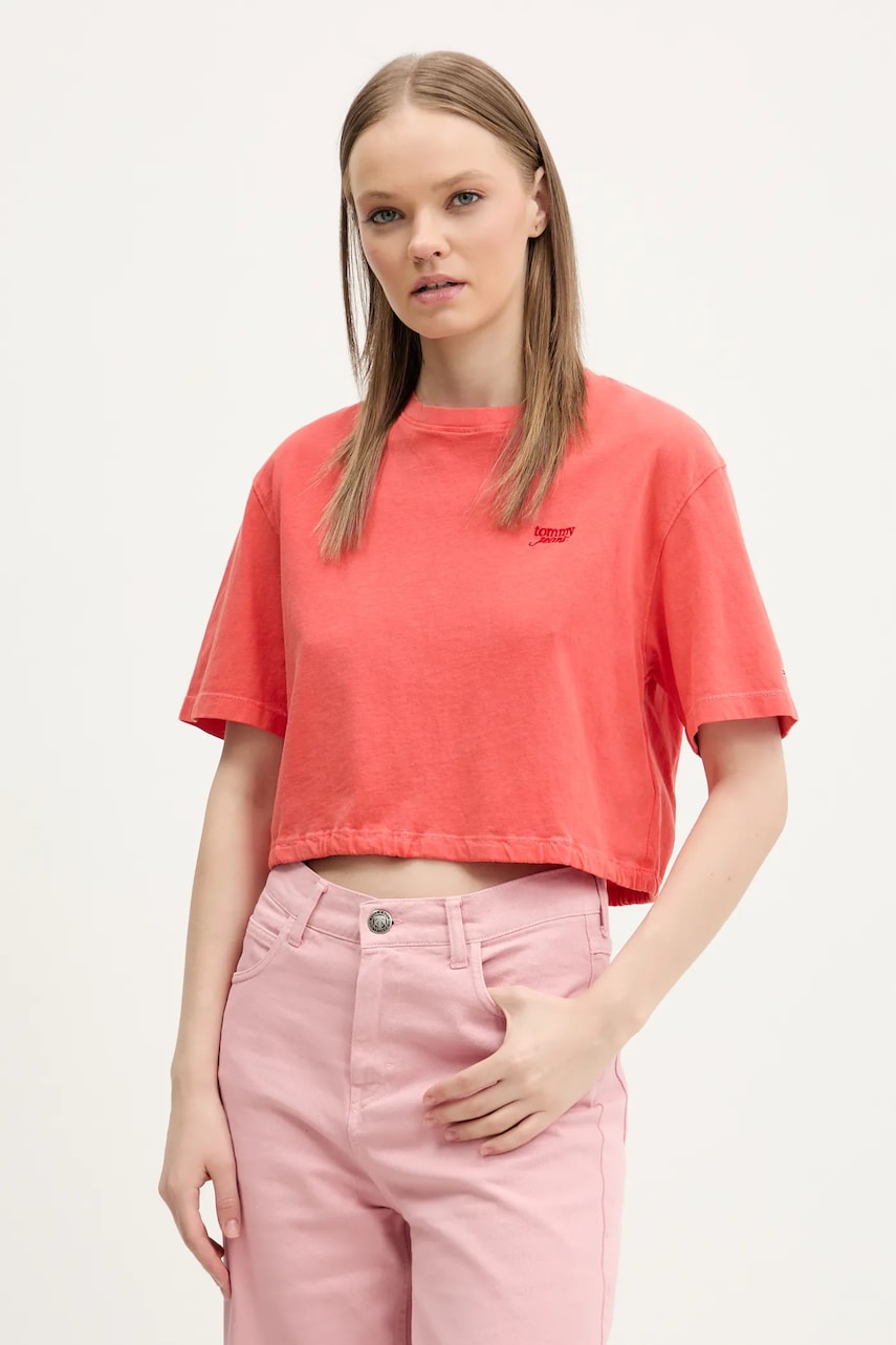 Tommy Jeans tricou din bumbac femei, culoarea portocaliu, DW0DW20324 Tommy Jeans tricou din bumbac femei, culoarea portocaliu, DW0DW20324