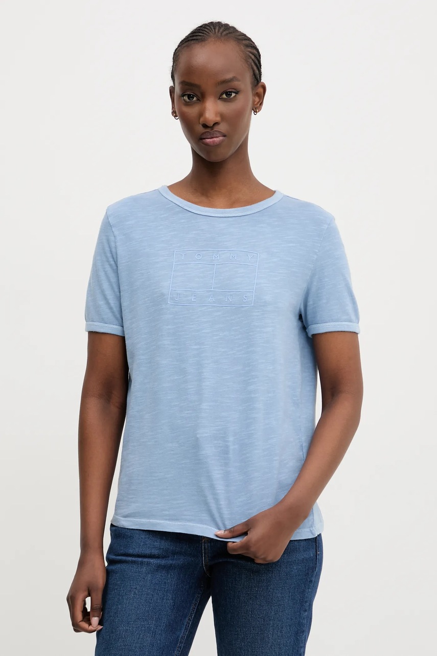 Levně Bavlněné tričko Tommy Jeans modrá barva, DW0DW20366