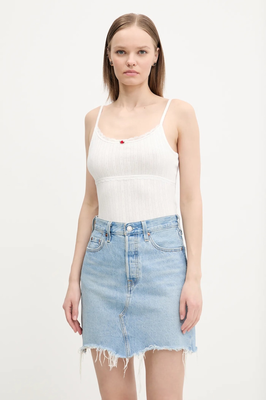 Tommy Jeans top din bumbac culoarea alb, DW0DW20620