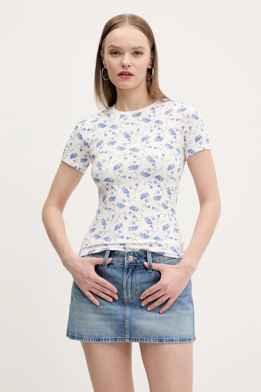 Tommy Jeans tricou femei, culoarea bej, DW0DW20625