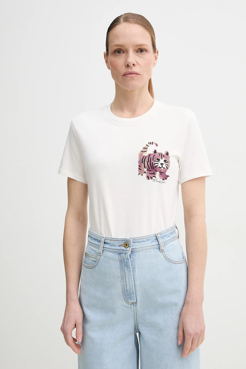 PS Paul Smith tricou din bumbac femei, culoarea bej, W2R.G799.PP5102 PS Paul Smith tricou din bumbac femei, culoarea bej, W2R.G799.PP5102