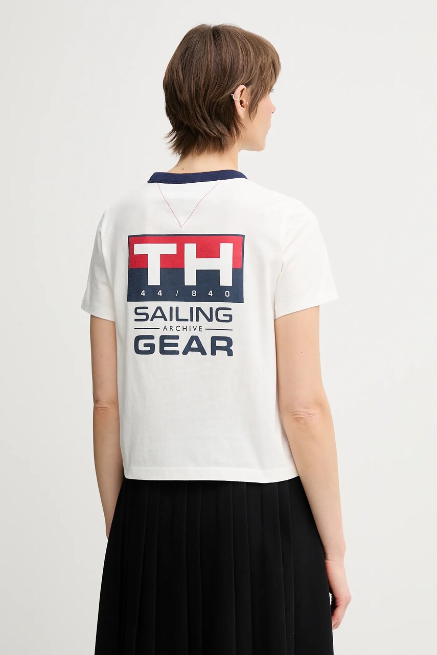 Levně Bavlněné tričko Tommy Hilfiger SAILING dámské, bílá barva, WW0WW45598
