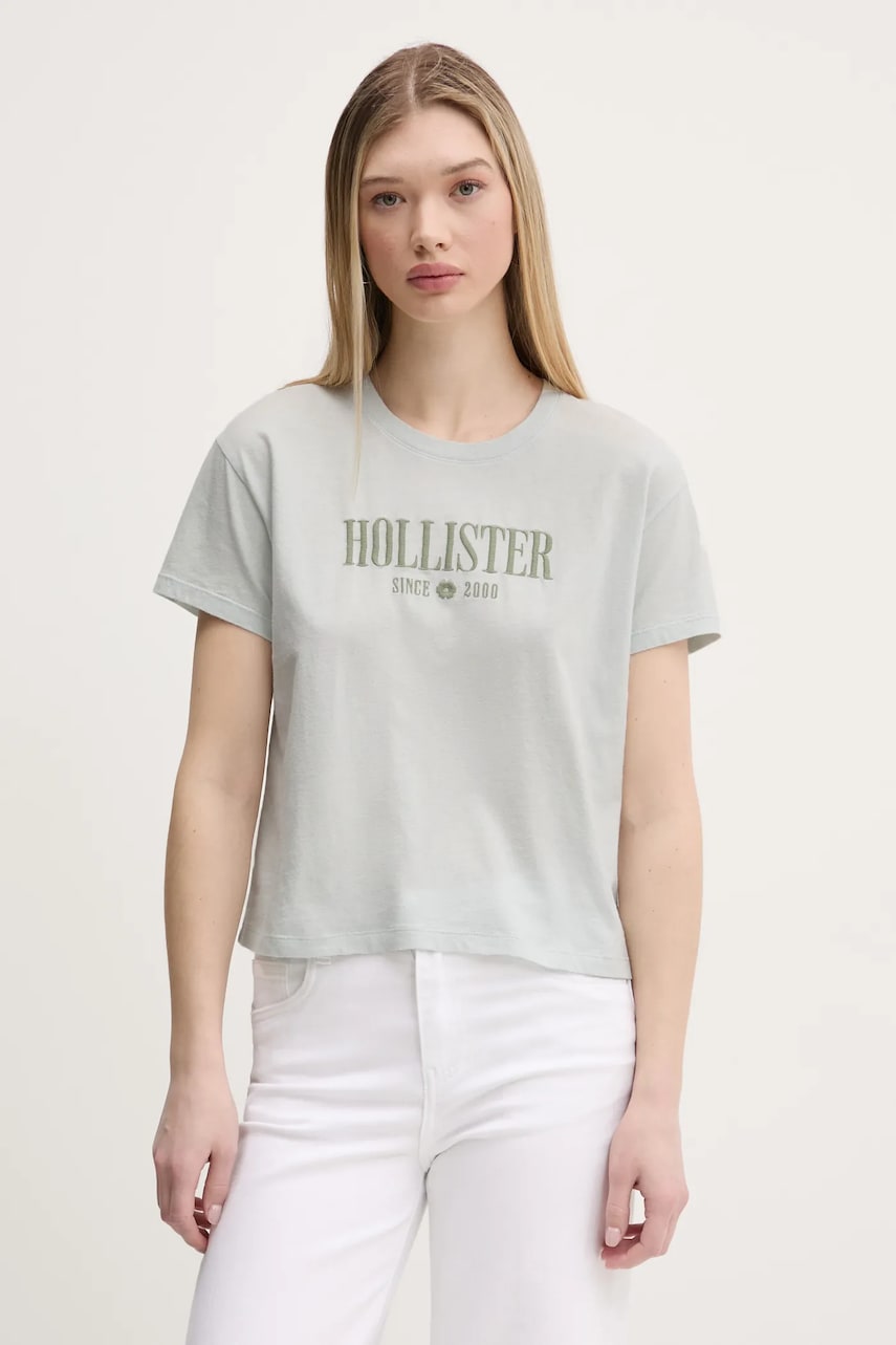 Hollister Co. tricou din bumbac femei, culoarea gri, KI357-5000 Hollister Co. tricou din bumbac femei, culoarea gri, KI357-5000