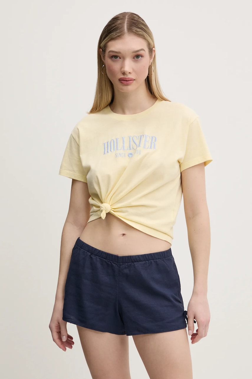 Hollister Co. tricou din bumbac femei, culoarea galben, KI357-5000