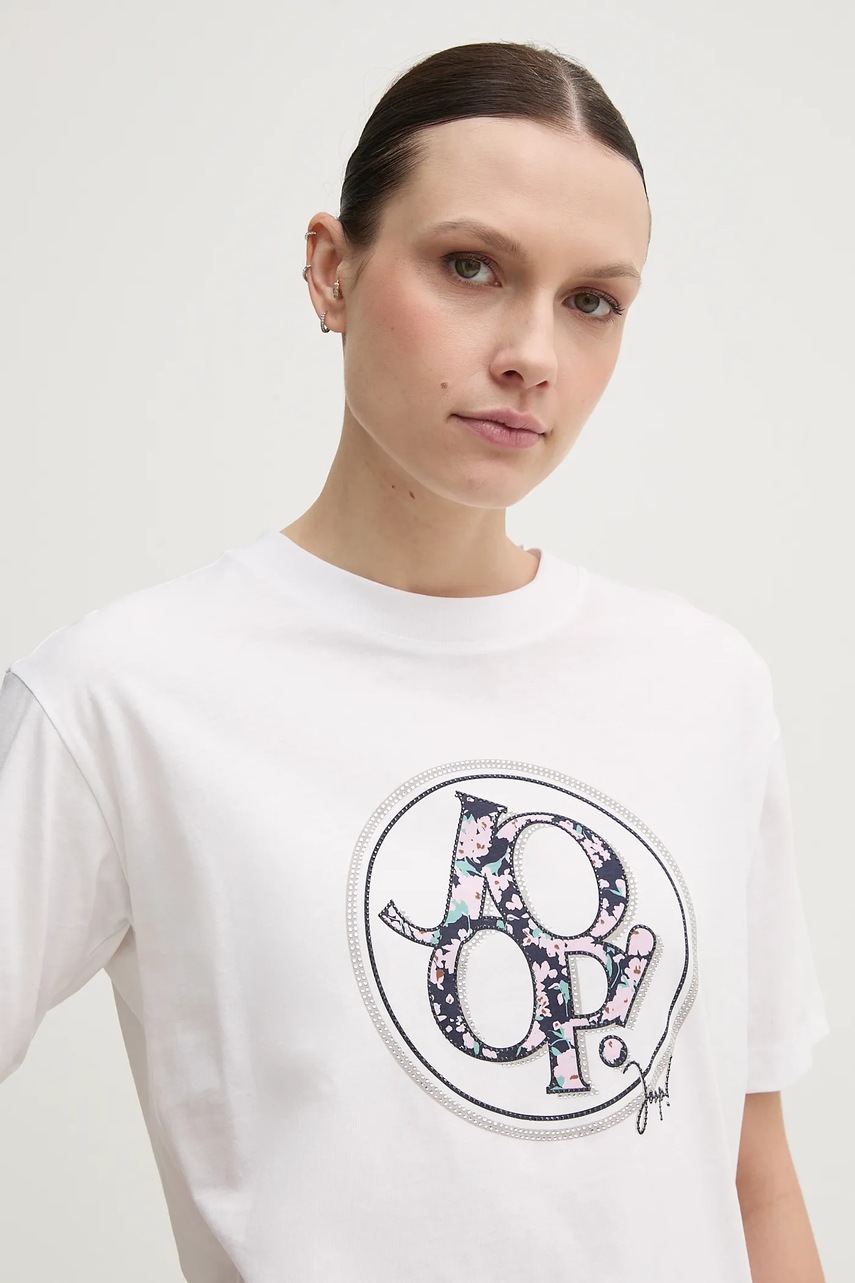 Βαμβακερό μπλουζάκι Joop! γυναικείο, χρώμα: άσπρο, 30046236 φωτογραφία