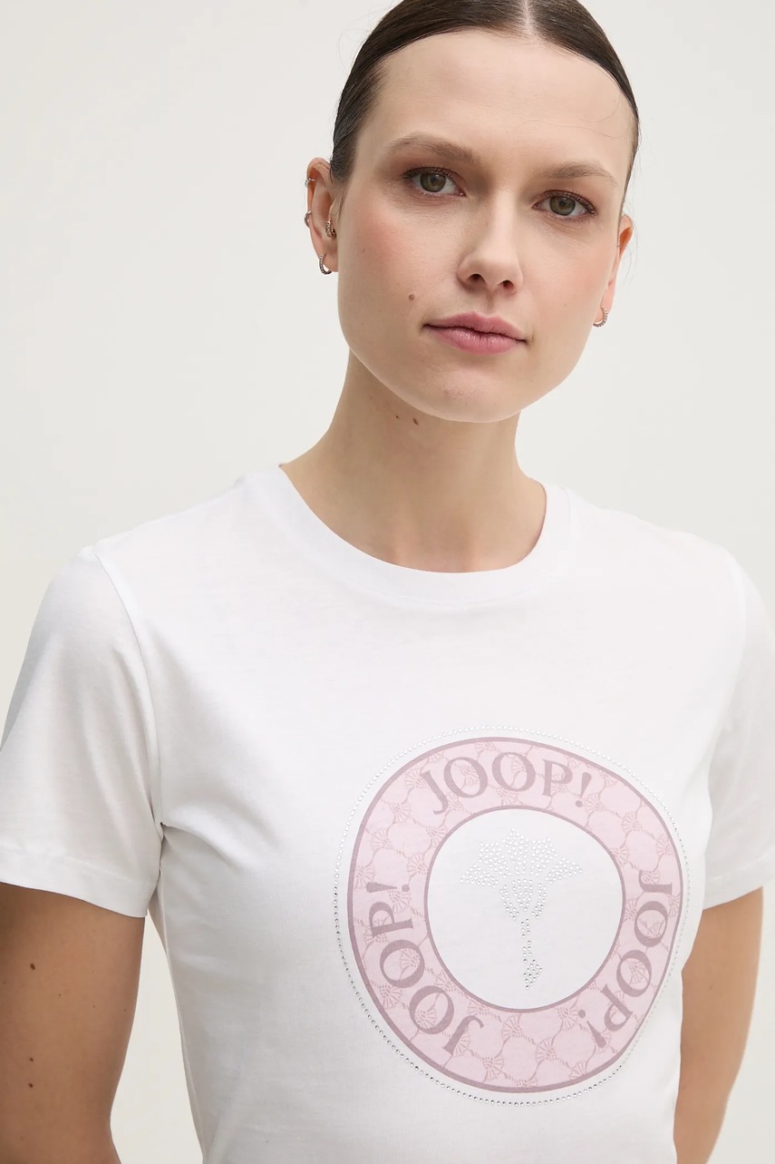 Βαμβακερό μπλουζάκι Joop! γυναικείο, χρώμα: άσπρο, 30046238 φωτογραφία