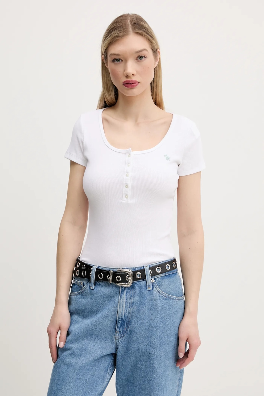 Abercrombie & Fitch tricou femei, culoarea alb, KI139-5271