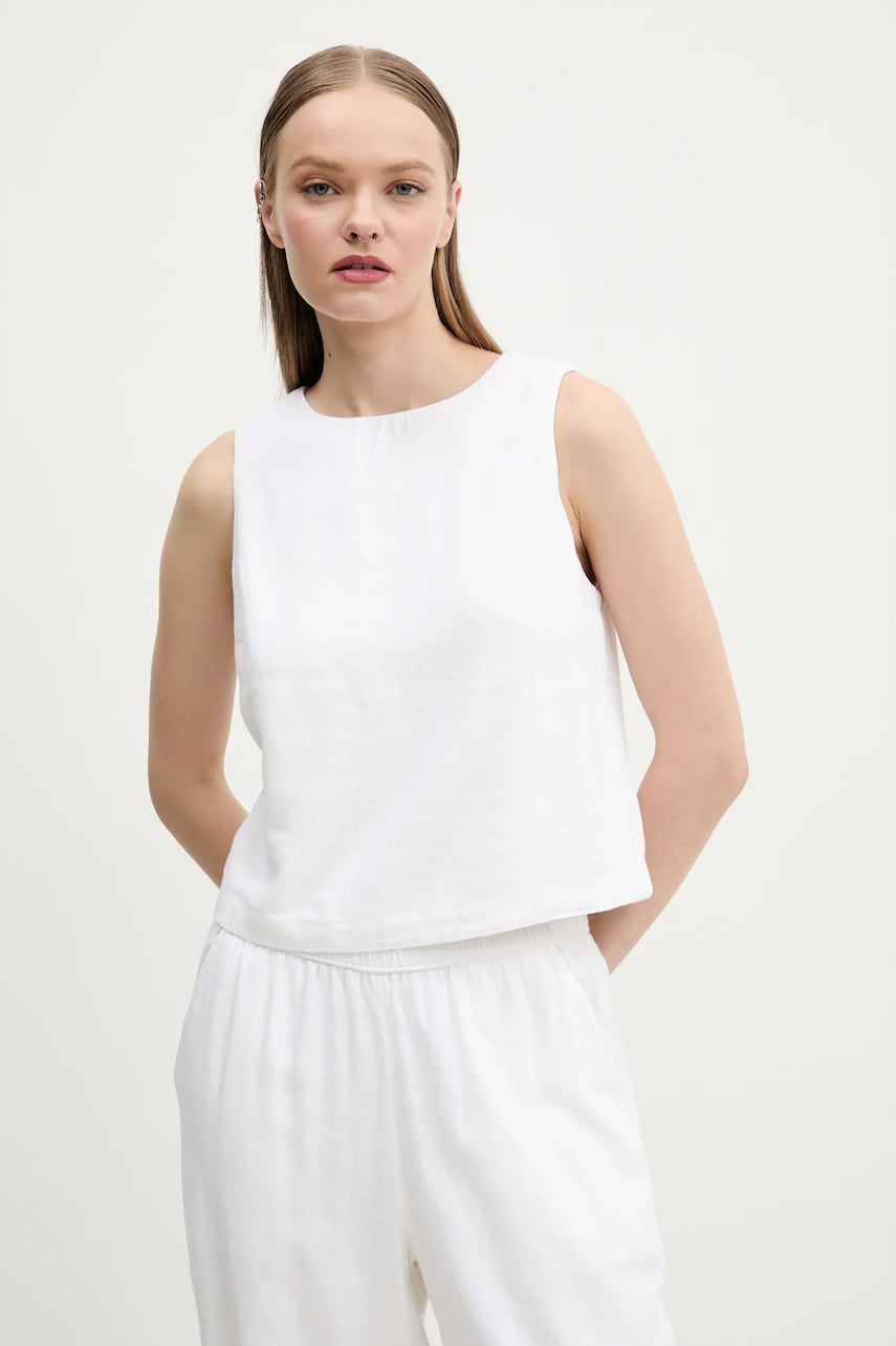 Abercrombie & Fitch bluza din in culoarea alb, neted, KI140-5556 Abercrombie & Fitch bluza din in culoarea alb, neted, KI140-5556